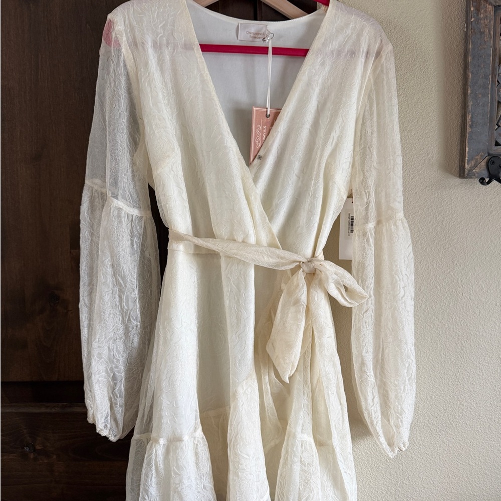 Elegant Cream Wrap Dress